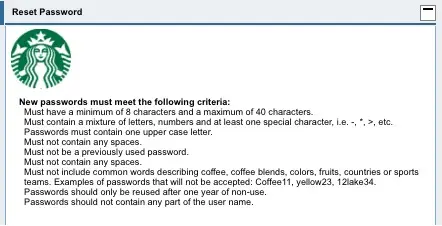 How to recover the password of starbucks partner hub portal