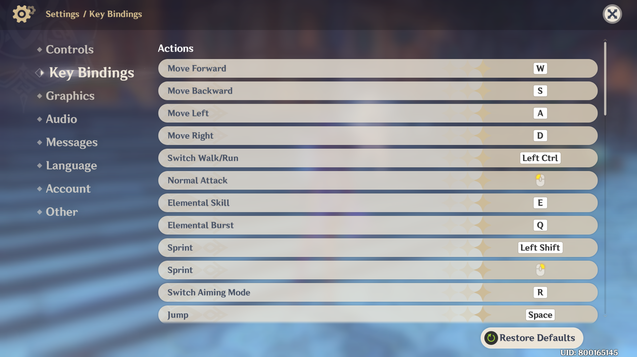 Configuring Controls for Walking in Genshin Impact